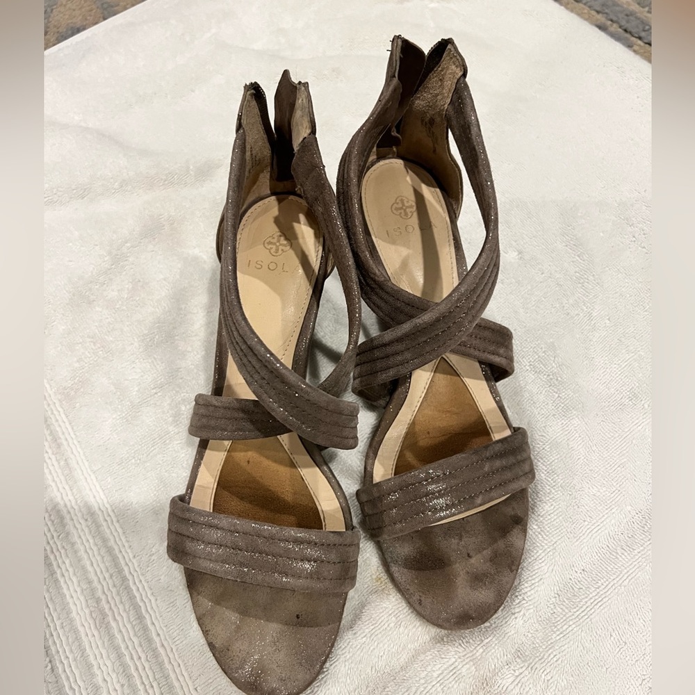 Suede open toe wedges